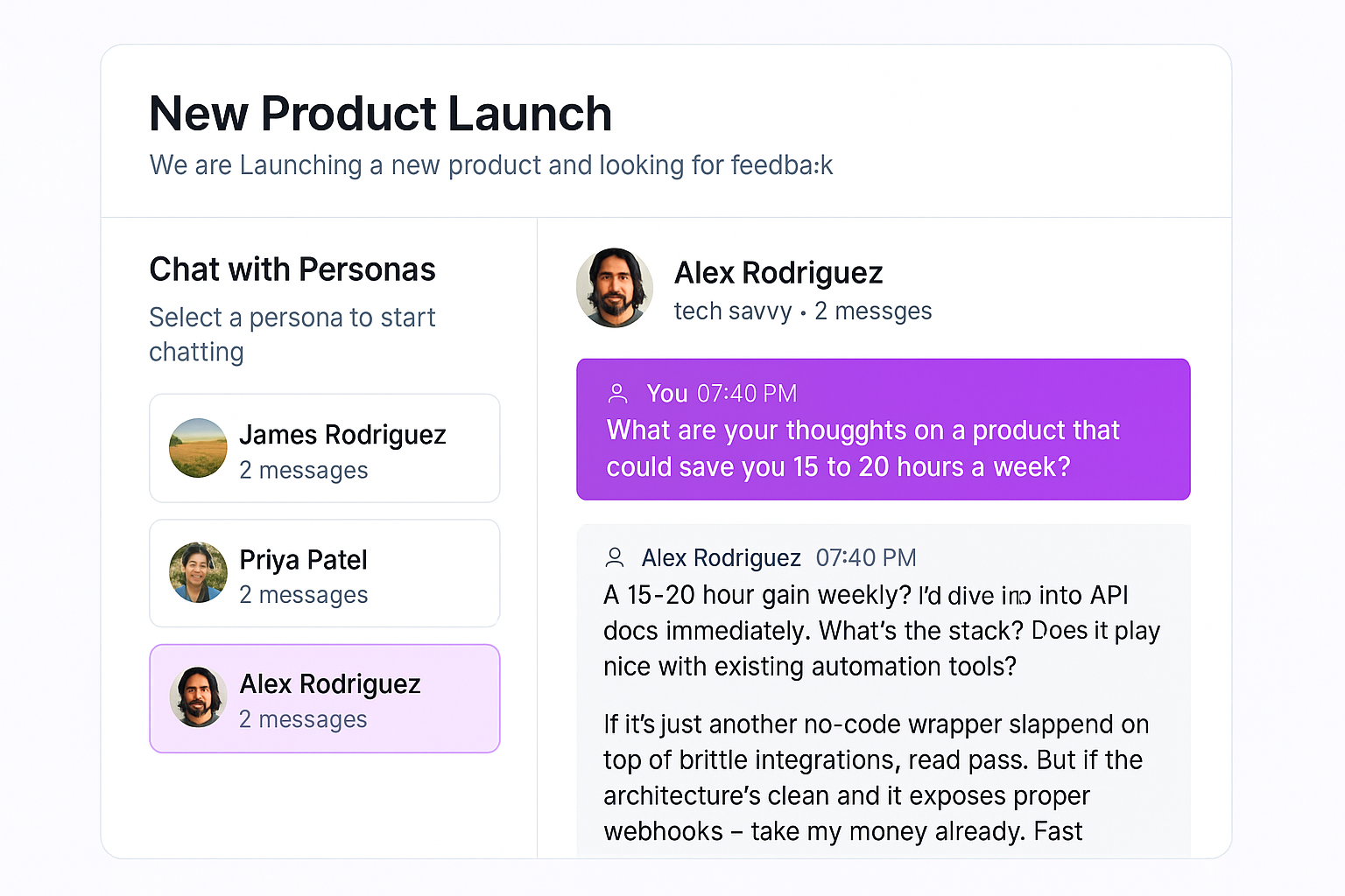 Chat interface with AI persona
